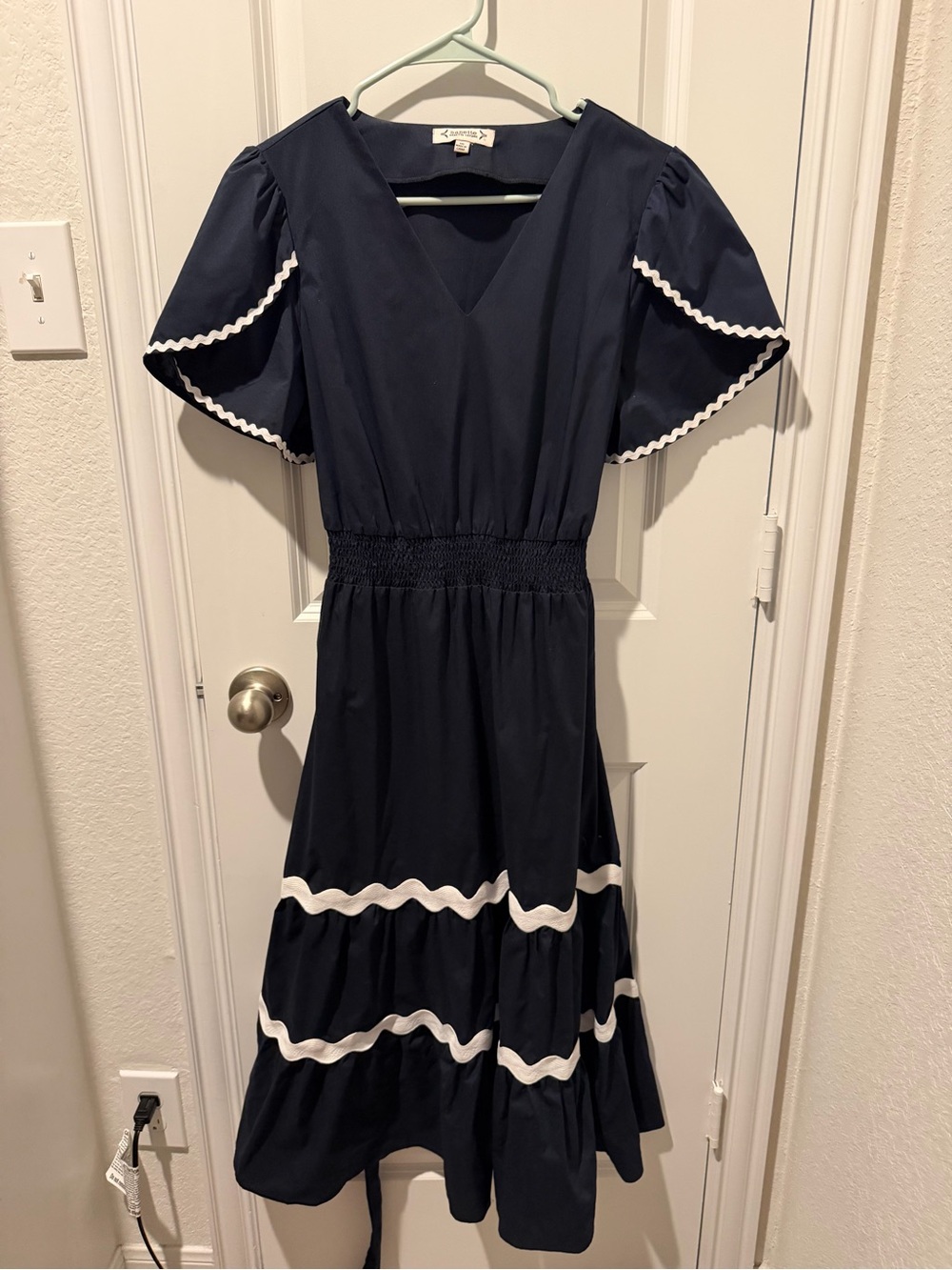 Nanette Lepore Navy V-Neck Midi Dress size 10.